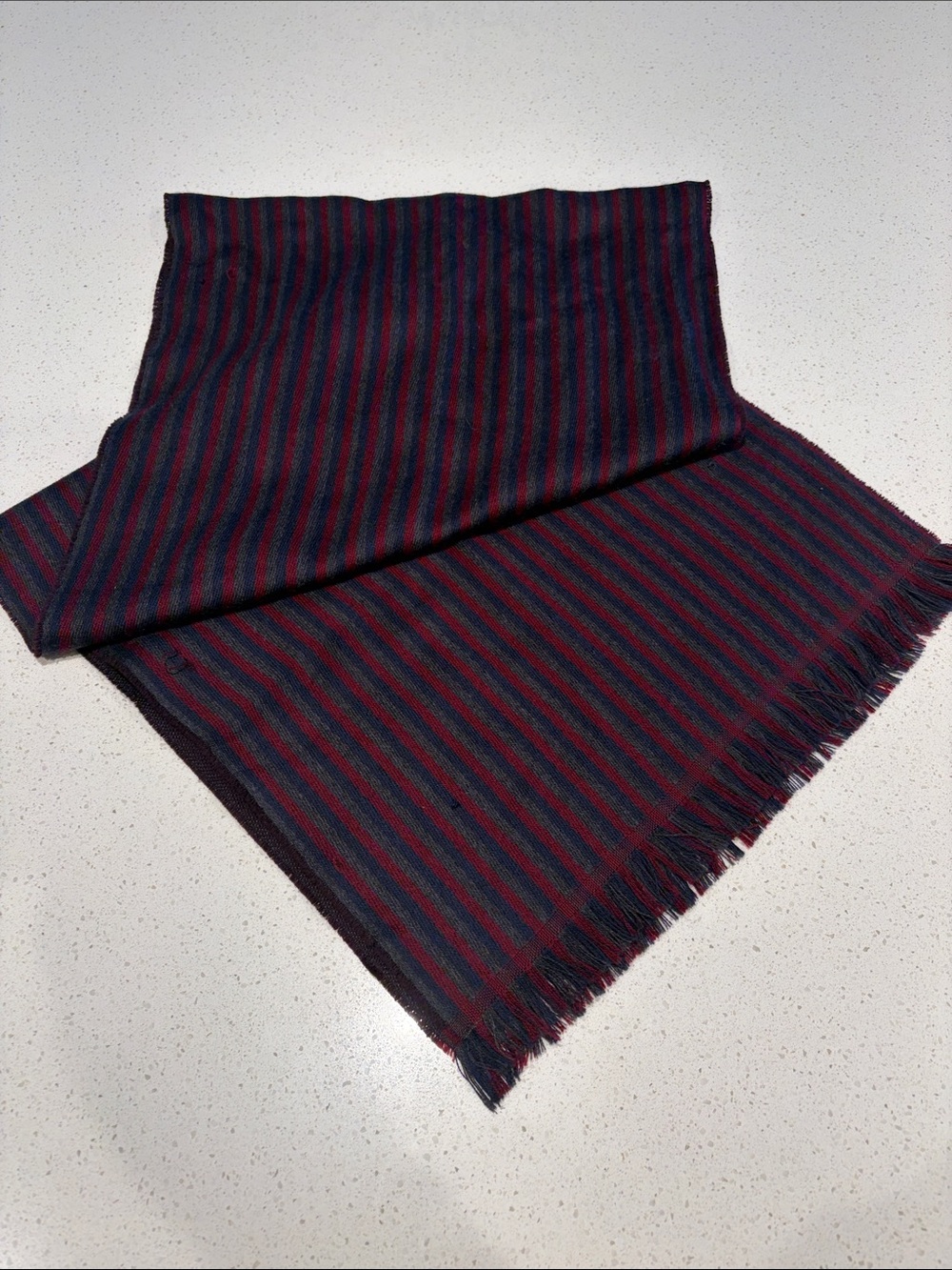 Hugo Boss Striped Wool Scarf in Navy & Burgundy